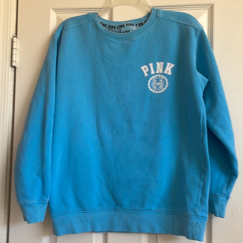 Victoria’s Secret PINK Logo Sweatshirt in Aqua with White Lettering